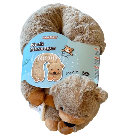 HealthTouch Brown Bear Plush Vibrating Neck Massager Travel Pillow NWT - Picture 2 of 7
